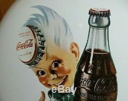 COKE-TACULAR Vintage Coca-Cola Porcelain Enamel 16 Sprite Boy Button Sign MINT