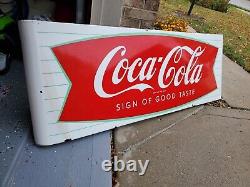C. 1940s Original Vintage Coca Cola Fishtail Porcelain Metal Sign Gas Grocery WOW