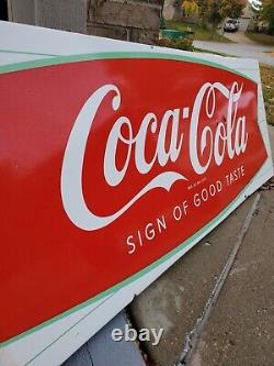 C. 1940s Original Vintage Coca Cola Fishtail Porcelain Metal Sign Gas Grocery WOW