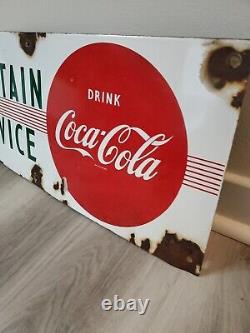 C. 1940s Original Vintage Drink Coca Cola Sign Metal Porcelain Fountain Service