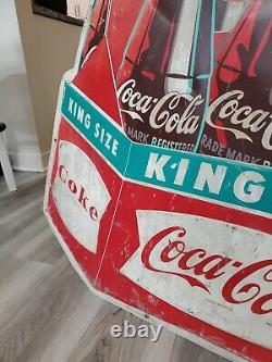 C. 1950s Original Vintage Coca Cola Sign Metal Embossed King Size 6 Pack Bottles