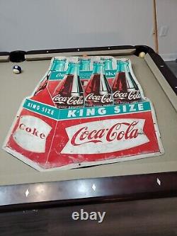 C. 1950s Original Vintage Coca Cola Sign Metal Embossed King Size 6 Pack Bottles