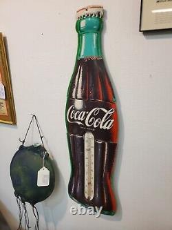 C. 1950s Original Vintage Coca Cola Thermometer Sign Metal Soda Coke Works! Gas