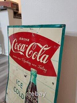 C. 1950s Original Vintage Drink Coca Cola Sign Metal Ice Cold Bottle Coke Grocery