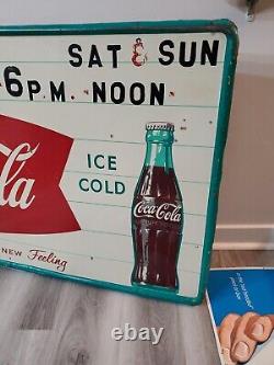 C. 1950s Original Vintage Ice Cold Coca Cola Sign Metal Bottle Fishtail HUGE! Gas