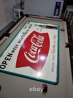 C. 1950s Original Vintage Ice Cold Coca Cola Sign Metal Bottle Fishtail HUGE! Gas