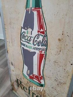 C. 1951 Original Vintage Drink Coca Cola Sign Metal Bottle Refresh Robertson Coke
