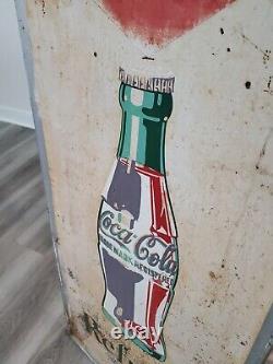 C. 1951 Original Vintage Drink Coca Cola Sign Metal Bottle Refresh Robertson Coke