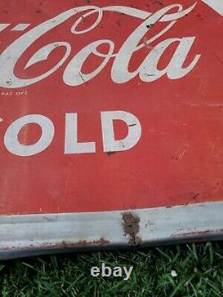 C. 1952 Original Vintage Drink Coca Cola Sign Metal Bottle Coke Soda Grocery Gas