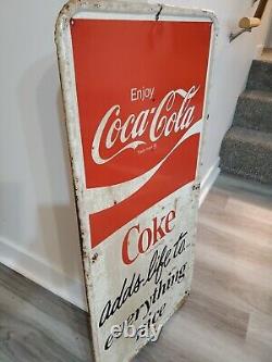 C. 1960s Original Vintage Enjoy Coca Cola Sign Metal Coke Adds Life Nice MCA Rare