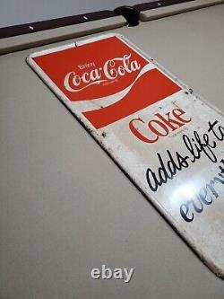 C. 1960s Original Vintage Enjoy Coca Cola Sign Metal Coke Adds Life Nice MCA Rare
