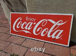 C. 1960s Original Vintage Enjoy Coca Cola Sign Metal Coke Rack Topper Soda Gas