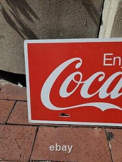 C. 1960s Original Vintage Enjoy Coca Cola Sign Metal Coke Rack Topper Soda Gas