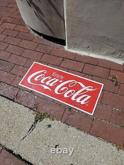 C. 1960s Original Vintage Enjoy Coca Cola Sign Metal Coke Rack Topper Soda Gas