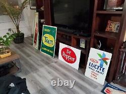 C. 1960s Original Vintage Enjoy Coca Cola Sign Metal Coke Rack Topper Soda Gas