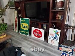 C. 1960s Original Vintage Enjoy Coca Cola Sign Metal Coke Rack Topper Soda Gas