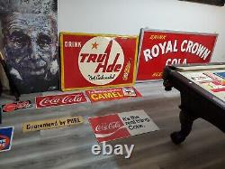 C. 1960s Original Vintage Enjoy Coca Cola Sign Metal Coke Rack Topper Soda Gas