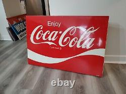 C. 1960s Original Vintage Enjoy Coca Cola Sign Metal Coke Soda AM120 Authentic