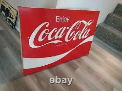 C. 1960s Original Vintage Enjoy Coca Cola Sign Metal Coke Soda AM120 Authentic