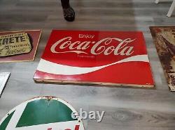 C. 1960s Original Vintage Enjoy Coca Cola Sign Metal Coke Soda AM120 Authentic