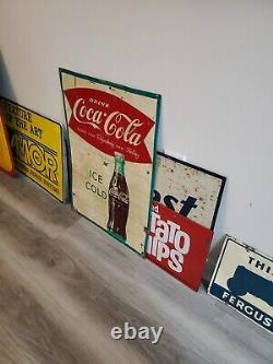 C. 1960s Original Vintage Enjoy Coca Cola Sign Metal Coke Soda AM120 Authentic