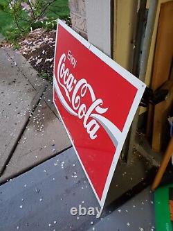 C. 1970s Original Vintage Enjoy Coca Cola Sign Metal Coke Dealer Gas Oil Grocery