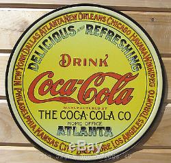 CocaCola Vtg Keg Label ROUND TIN SIGN Coke metal diner home bar wall decor 1070