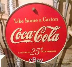 Coca Cola 13 In Round Metal Sign w Metal Rack for 6 Packs CocaCola Antique