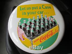 Coca-Cola 16 MINT Porcelain Button Sign Let us put a Case bottles in your car
