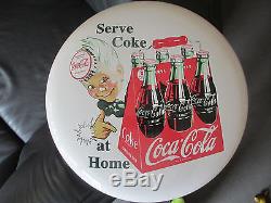 Coca-Cola 16 Spriteboy and 6pack Mint Button Sign Porcelain