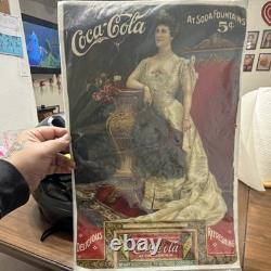 Coca-Cola 1904 Original Soda Fountain Advertising Sign Lady in White Dress