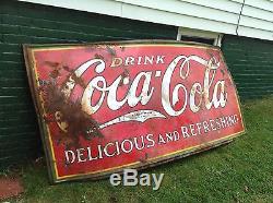 Coca Cola 1932 Porcelain Enamel Sign Delicious Refreshing Man Cave Rusty Gold