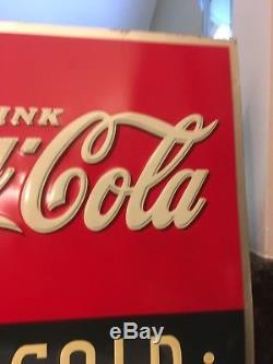 Coca Cola 1937 Metal Embossed Advertising Sign Ice Cold