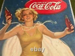Coca Cola 1937 Original Cardboard Sign Bathing Beauty Vintage Soda Advertisement