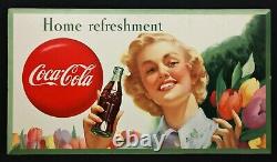Coca Cola 1949 Gorgeous Tulip Girl Cardboard & Frame Original w Modern Updates