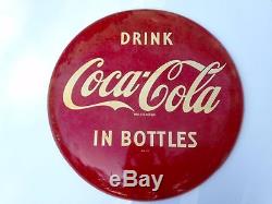 Coca Cola 1950's Button Sign 24 nice condition