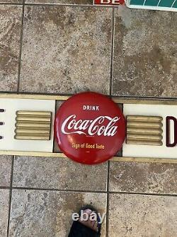 Coca Cola 1952 10 X 78 Wood And Masonite With 12 Button Sign