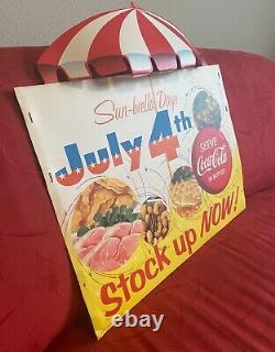 Coca-Cola 1957 Sun-Brella July 4th Carton Rack Card Stock Sign