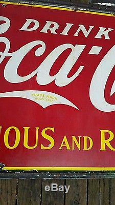 Coca Cola 30s Porcelain Enamel Sign Delicious Refreshing 4x8 Vintage Coke Old