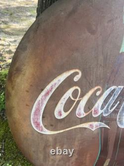 Coca Cola 36 Inch Button Painted Metal Sign AM 128 Dot 1958