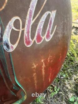 Coca Cola 36 Inch Button Painted Metal Sign AM 128 Dot 1958