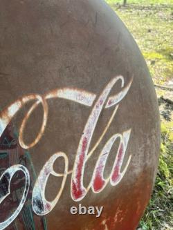 Coca Cola 36 Inch Button Painted Metal Sign AM 128 Dot 1958