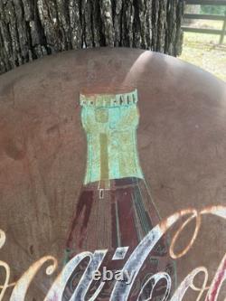Coca Cola 36 Inch Button Painted Metal Sign AM 128 Dot 1958