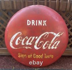 Coca Cola 4 Foot Metal LARGEST button sign Gas Station Coke 1950s Americana