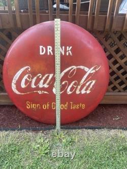 Coca Cola 4 Foot Metal LARGEST button sign Gas Station Coke 1950s Americana