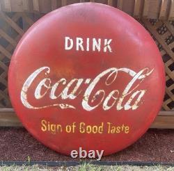 Coca Cola 4 Foot Metal LARGEST button sign Gas Station Coke 1950s Americana
