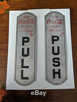 Coca-Cola 5¢, 1905 Push Pull Door Plates, Nice. Newark N. J. Aluminum, Rare