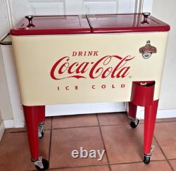 Coca Cola 80Qt Rolling Cooler Vintage Style Cream White Red Ice Chest