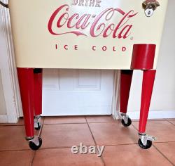 Coca Cola 80Qt Rolling Cooler Vintage Style Cream White Red Ice Chest