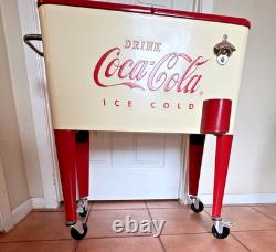 Coca Cola 80Qt Rolling Cooler Vintage Style Cream White Red Ice Chest